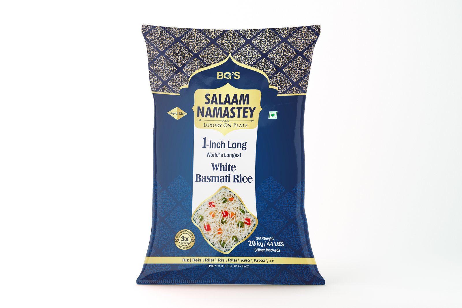 SALAAM NAMASTEY 1-inch Long White Basmati rice 20kg, , Gluten free, best for Biryani Rice, Pulao Rice (Pack of 1)