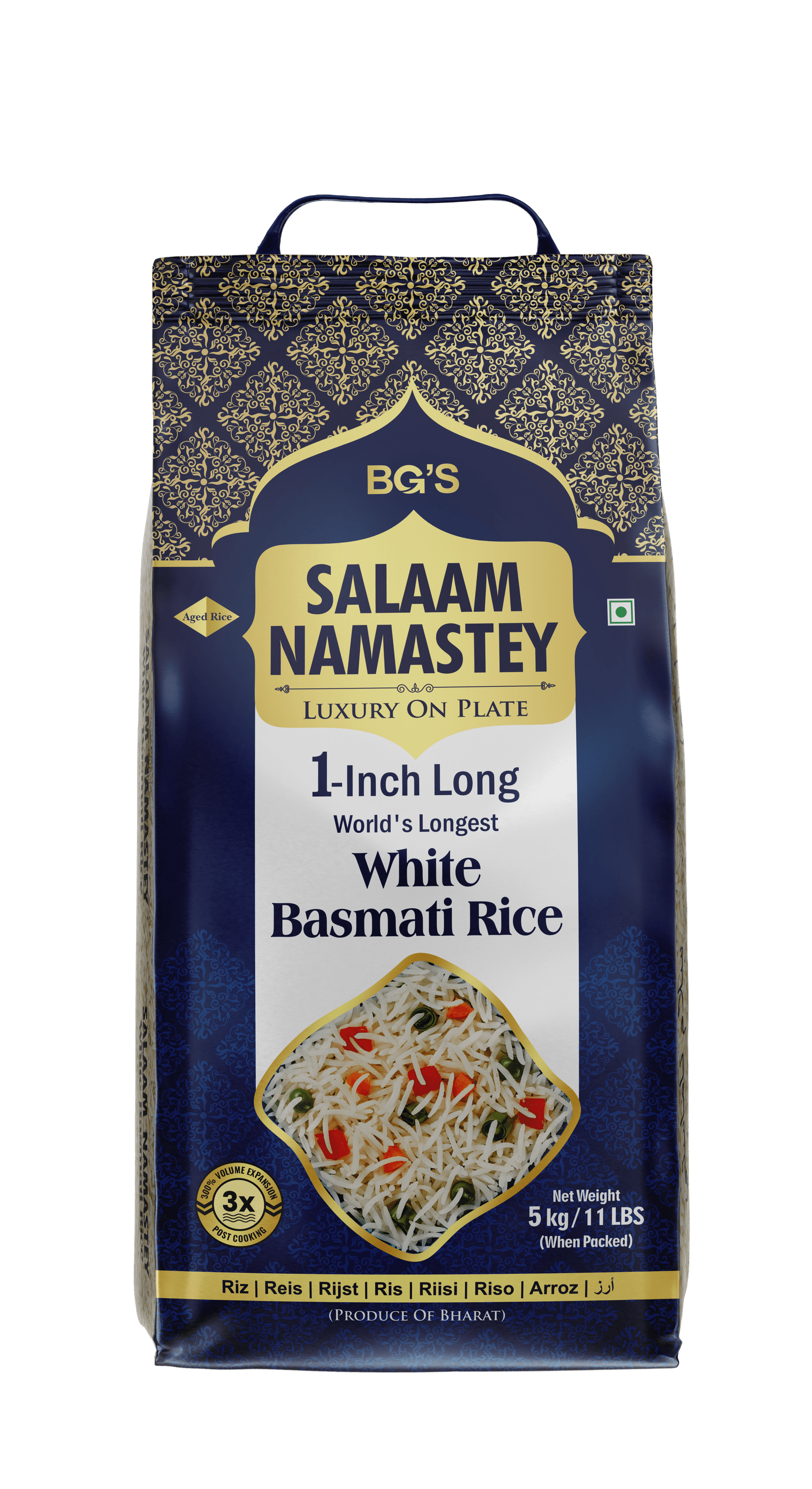   SALAAM NAMASTEY 1-inch Long White Basmati rice 5kg, , Gluten free, best for Biryani Rice, Pulao Rice (Pack of 1)