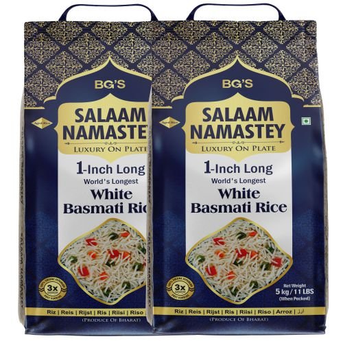 SALAAM NAMASTEY 1-inch Long White Basmati rice 5kg, , Gluten free, best for Biryani Rice, Pulao Rice (Pack of 2)